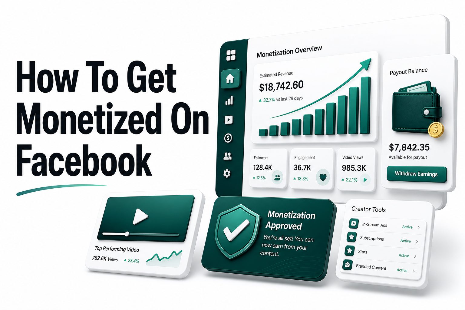 Creator reviewing Facebook monetization tools on a laptop