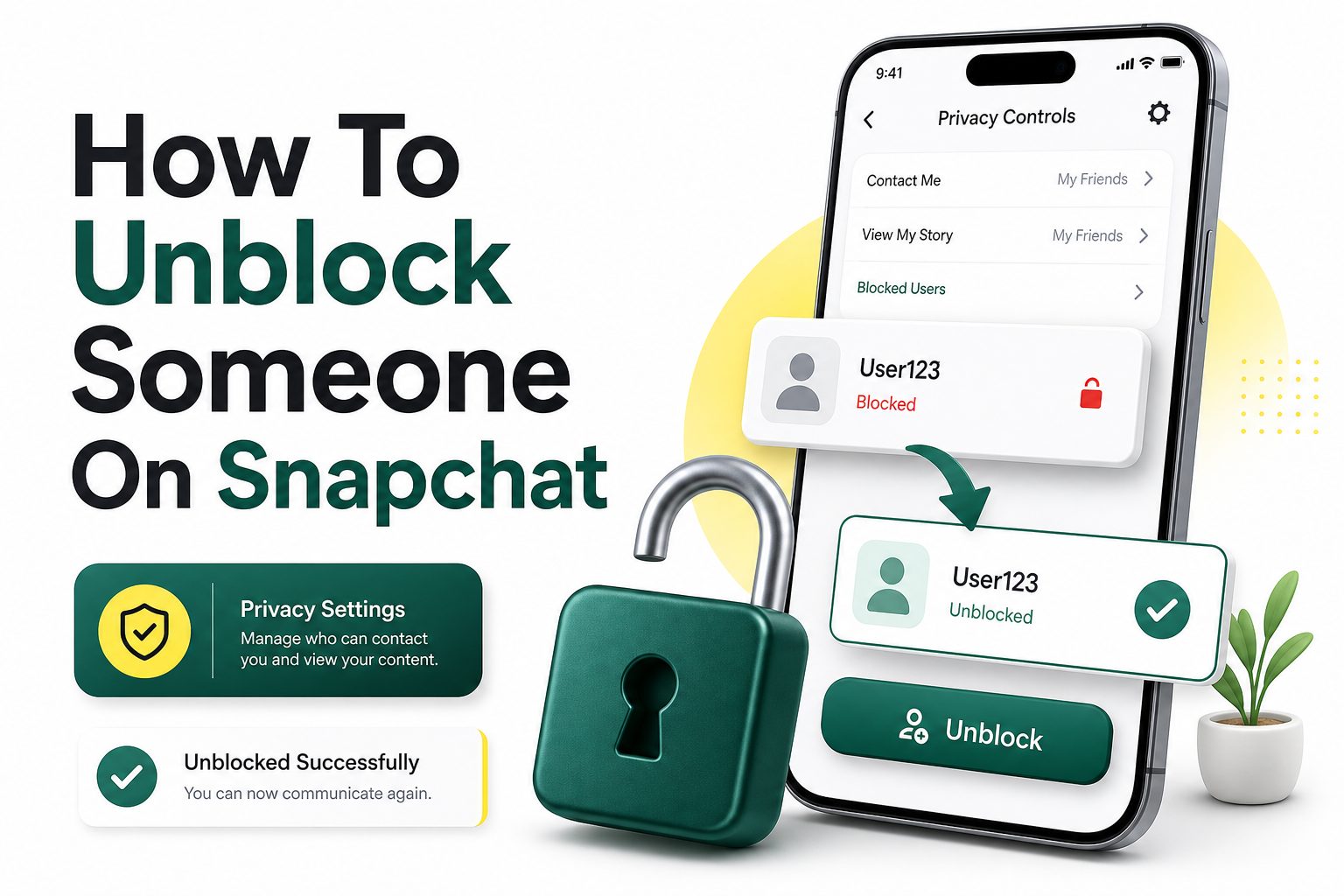 Smartphone showing Snapchat settings for unblocking a contact